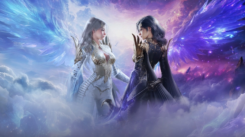 AION2に登場する天使族と魔族の対立を描いた公式キービジュアル